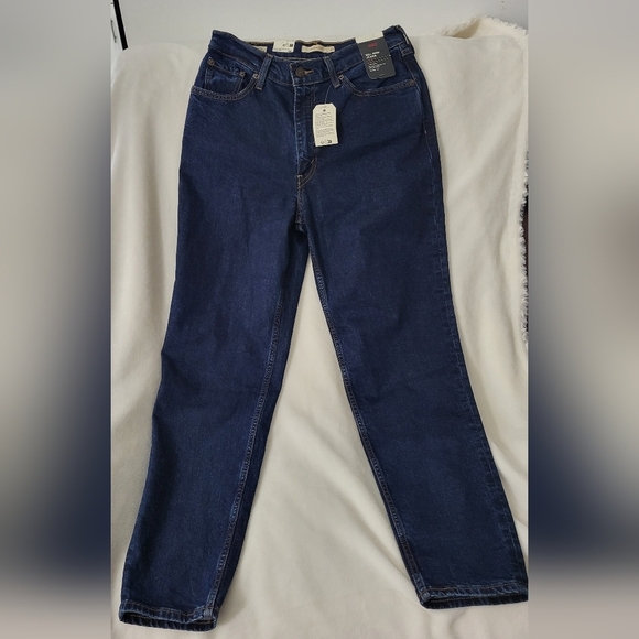 Levis Strauss Denim - Levi's Premium Mom Jeans Relaxed Fit High Rise Stretch Blue Dark Wash Women's